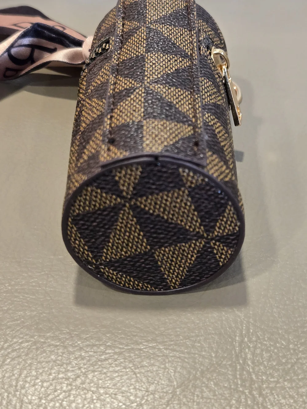 Lipstick Case With Brown Checkered Pattern with Pink and Black Scarf